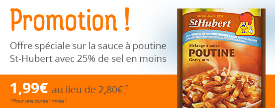 Promotion sur la sauce poutine St-Hubert avec 25% de sel en moins